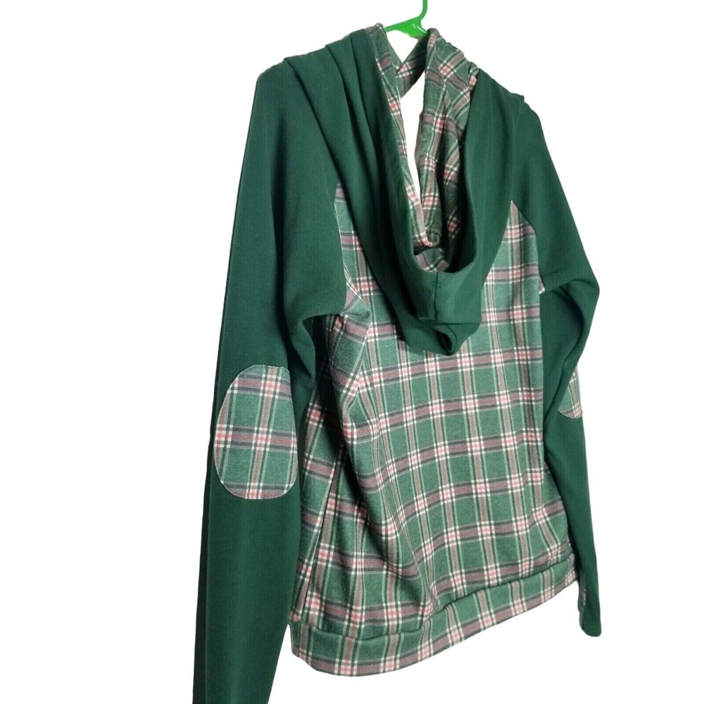 Michelle Mae Sweater green plaid Asymmetrical double hood size Medium - Picture 2 of 16